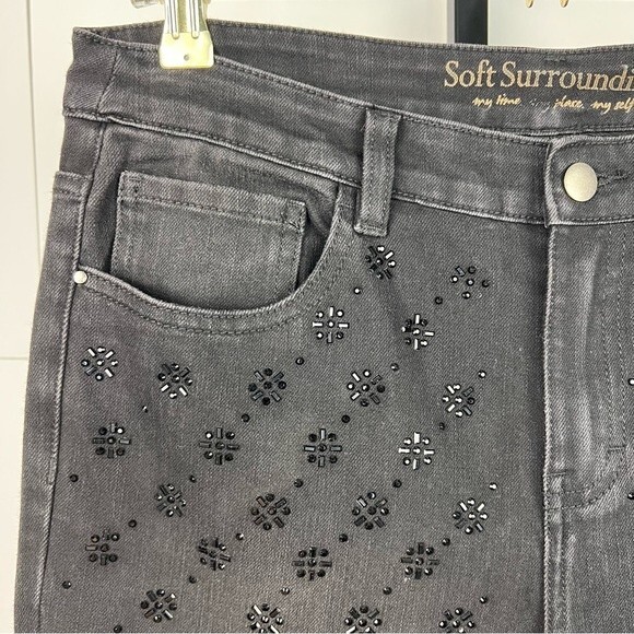 Soft Surroundings Rhinestone Front Jeans Womens 10P Black High Rise Skinny Pants - Picture 6 of 11